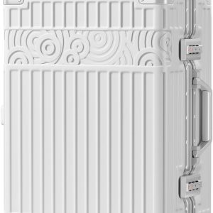 Carry On Luggage with Aluminum Frame Zipperless Luggage with 8 Wheels 20inch Hard Shell Suitcase with PC+ABS TSA Lock 4 Metal Corner White