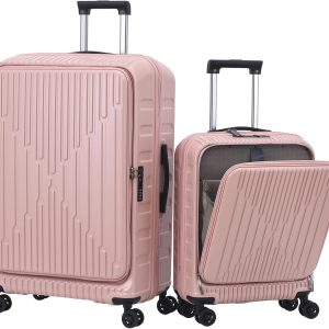 2 Pieces 20/29 Luggage Sets, 20 Inch Cabin Luggage with Front Pocket & 29 Inch Side Opening Suitcase, Ligthweight ABS+PC Hardshell, Pink