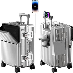 Zipperless Luggage, Polycarbonate Aluminum Hard Shell, Expandable Carry-On Suitcase with Spinner Wheels, Hard Shell Suitcase, 20 Inch Cabin